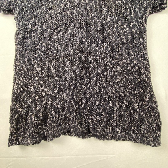 Eileen Fisher Sz: M Melange Cotton Blend V-neck sweater cap sleeves black white - Picture 5 of 10
